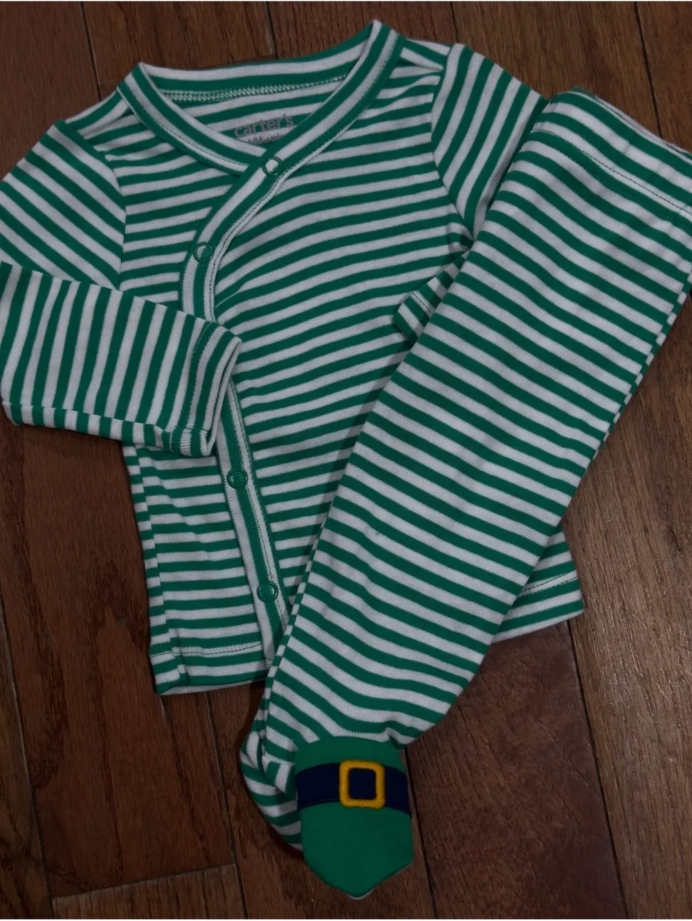 Carter's Baby Green and White Striped Footed Pajamas 0-3 Months